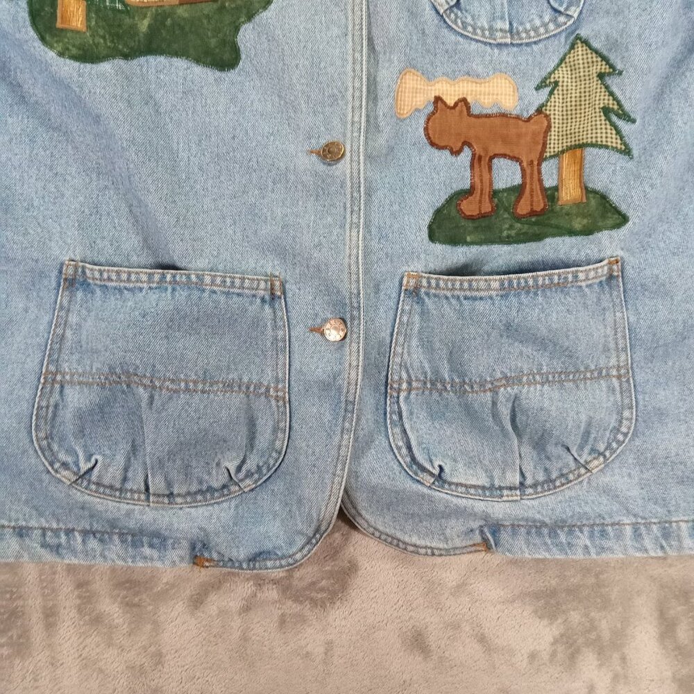 Vintage Sun Belt Denim Chore Coat Women XL Barn Jacket Embroidered Trees Cabin - Picture 8 of 15